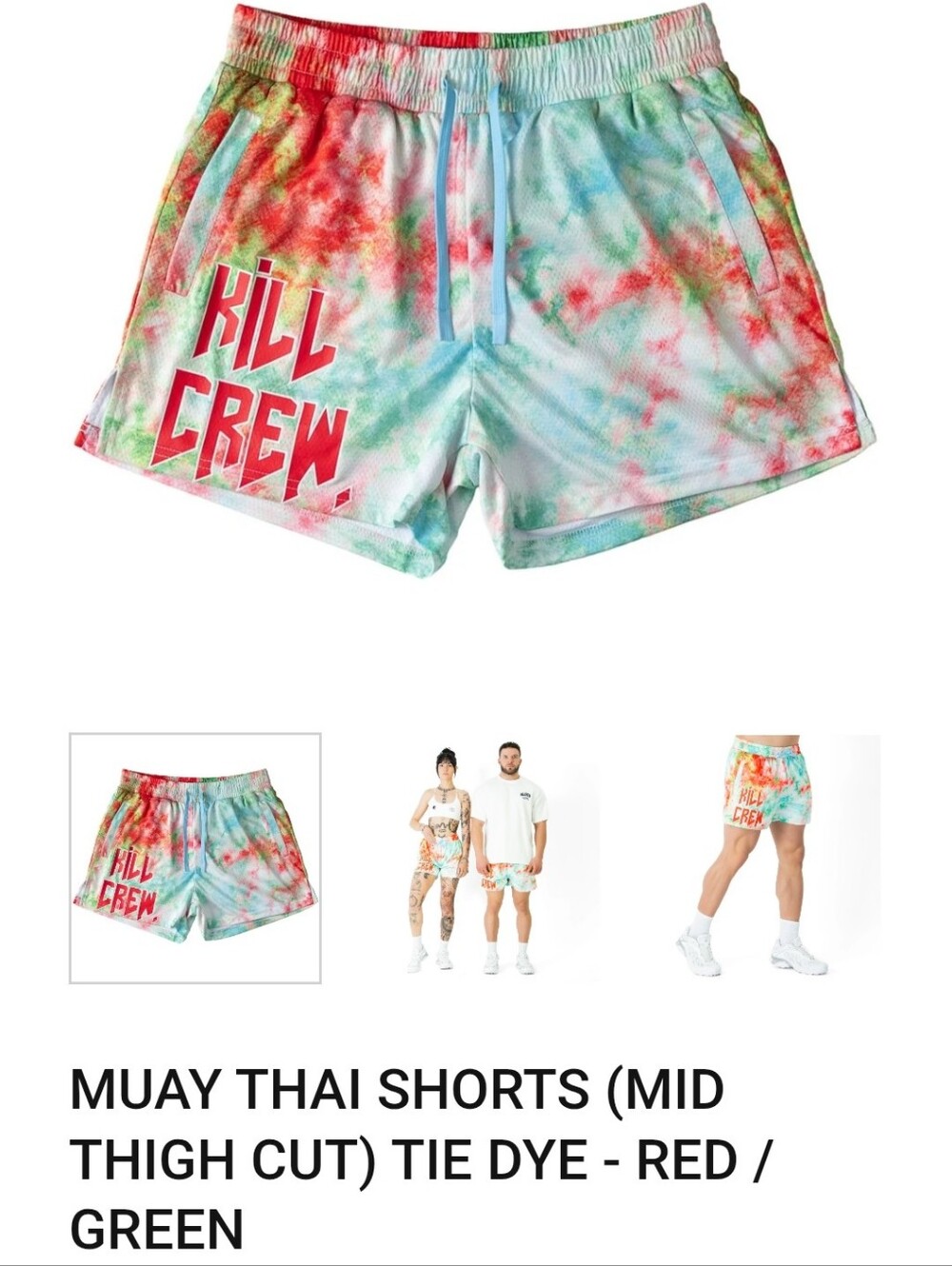 Kill Crew Tie-Dye Athletic Shorts - Red & Green Size S Unisex